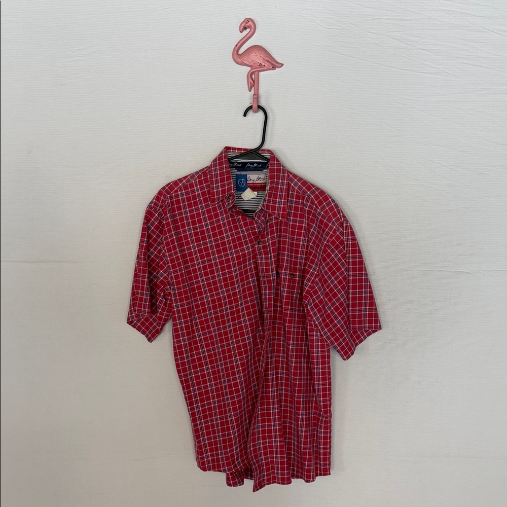 George Strait Wrangler Men's pale Red Plaid Casual Button-Down Shirt